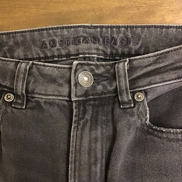 American Eagle 4 Mom Jeans Women’s High Rise Washed Black Distressed Ripped - Picture 6 of 10